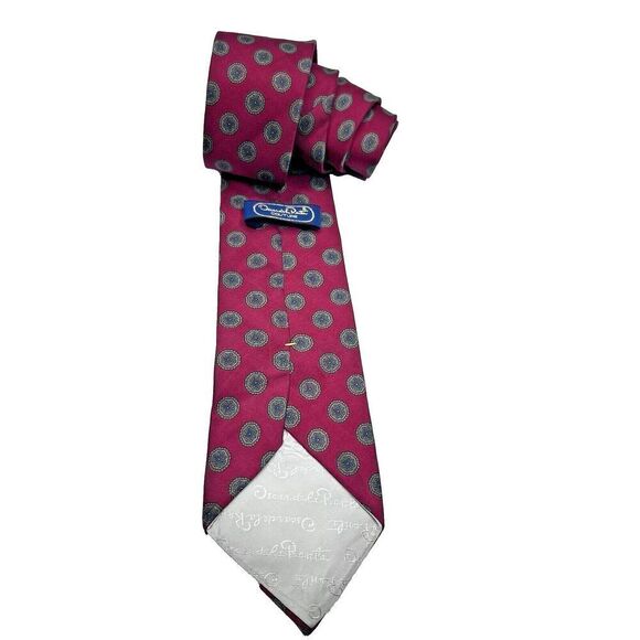 VTG OSCAR DE LA RENTA Couture MAROON BLUE Oval Print  Men's NECK TIE - Picture 7 of 14